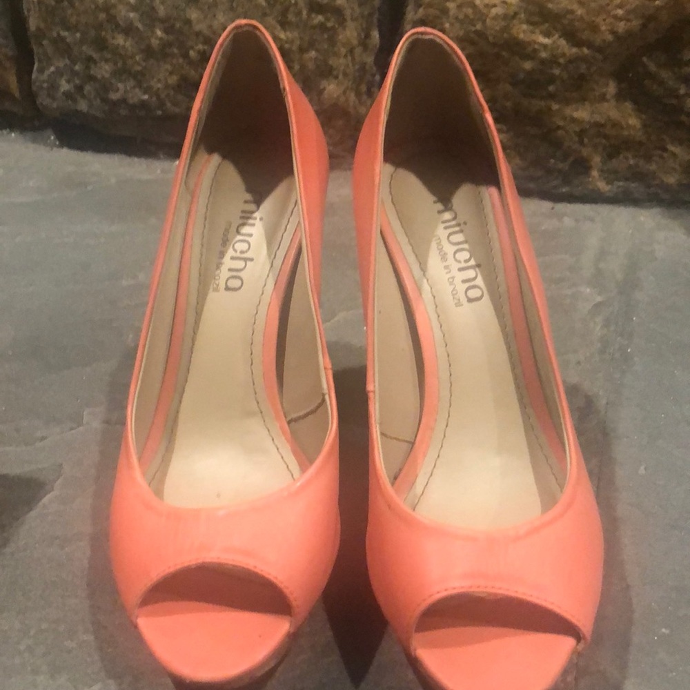 Pink peep toe heels